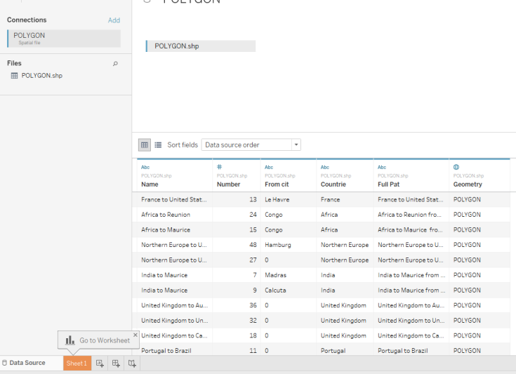 Import shapefile to Tableau 